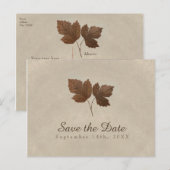 Golden Copper Fall Leaves Save the Date Aankondigingskaart (Voorkant / Achterkant)