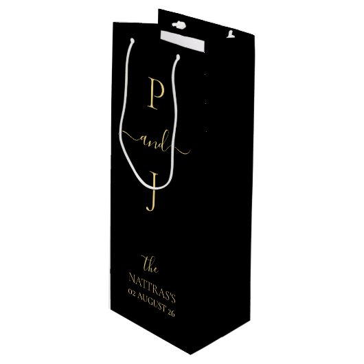 Golden Couple's Initialen Elegant Monogram Wijn Cadeautas (Voorkant Gekanteld)