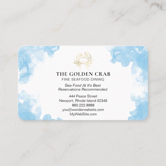 *~* Golden Crab Fine Dining by the Zee Beach Visitekaartje (Achterkant)