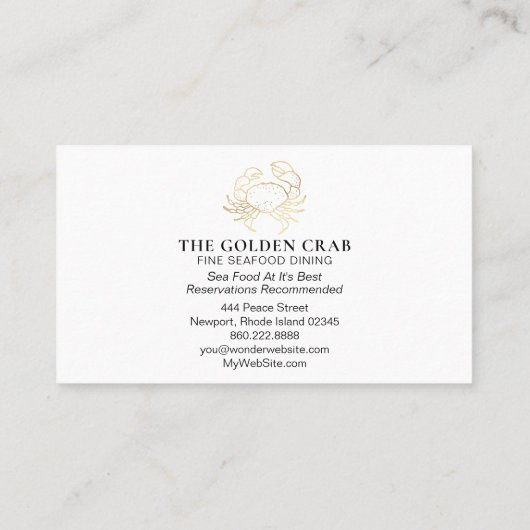 *~* Golden Crab Fine Dining by the Zee Black Visitekaartje