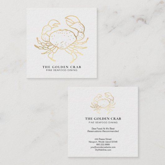 *~* Golden Crab Fine Dining by the Zee White Gold Vierkante Visitekaartje (Voorkant / Achterkant)