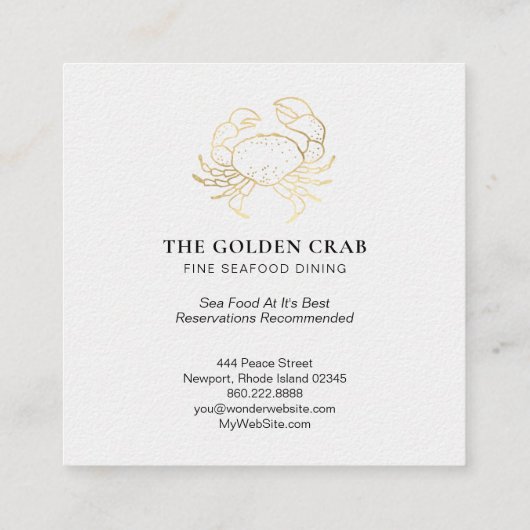 *~* Golden Crab Fine Dining by the Zee White Gold Vierkante Visitekaartje (Achterkant)