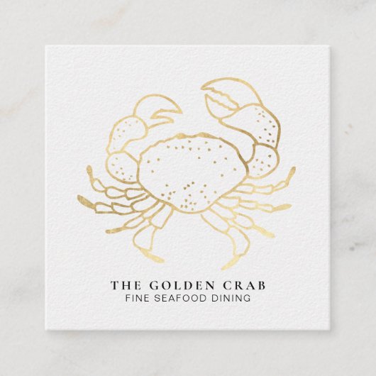 *~* Golden Crab Fine Dining by the Zee White Gold Vierkante Visitekaartje (Voorkant)