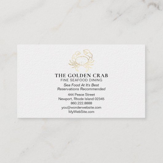 *~* Golden Crab Fine Dining by the Zee White Visitekaartje (Achterkant)
