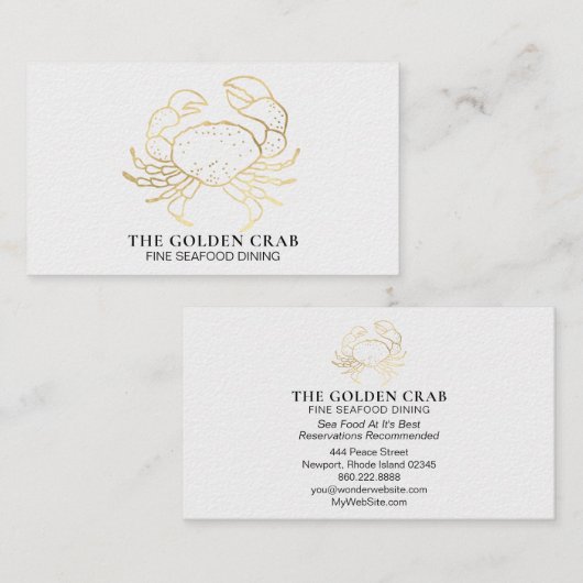 *~* Golden Crab Fine Dining by the Zee White Visitekaartje (Voorkant / Achterkant)
