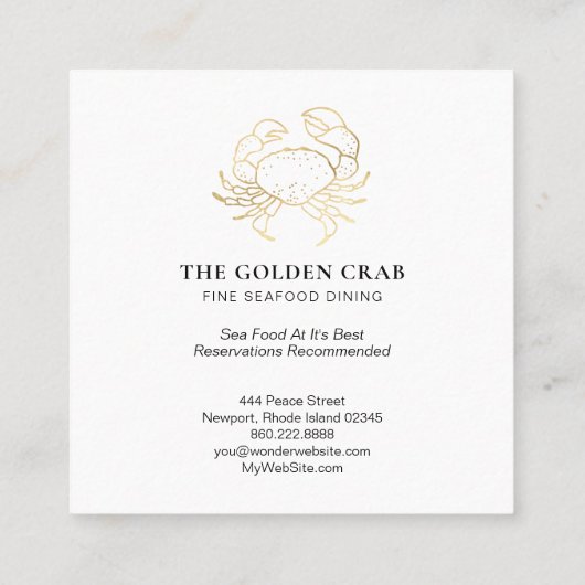 ** Golden Crab Gold Fine Dining beroemd gemaakt do Vierkante Visitekaartje (Achterkant)