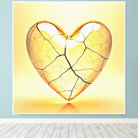 Golden Cracked Heart Art Canvas Afdruk (Insitu (Houten vloer))