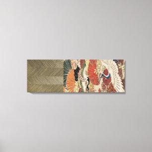 Golden Crane on Silk Tapestry Canvas Afdruk