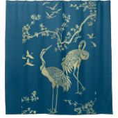 Golden cranes Art, Blauwe achtergrond Douchegordijn (Voorkant)