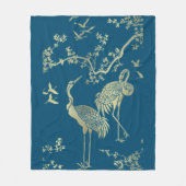 Golden cranes Art, Blauwe achtergrond Fleece Deken (Voorkant)
