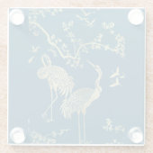Golden cranes Art, Blauwe achtergrond Glazen Onderzetter (Achterkant)