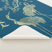 Golden cranes Art, Blauwe achtergrond Sherpa Deken (3/4)