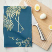 Golden cranes Art, Blauwe achtergrond Theedoek (Quarter Fold)