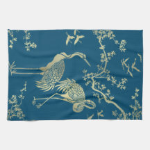 Golden cranes Art, Blauwe achtergrond