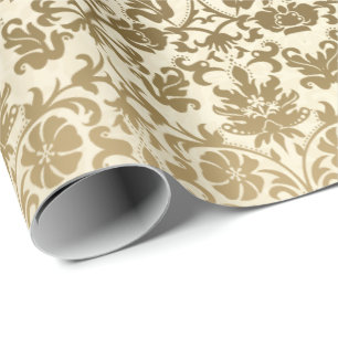 Golden Cream Floral Damask Cadeaupapier