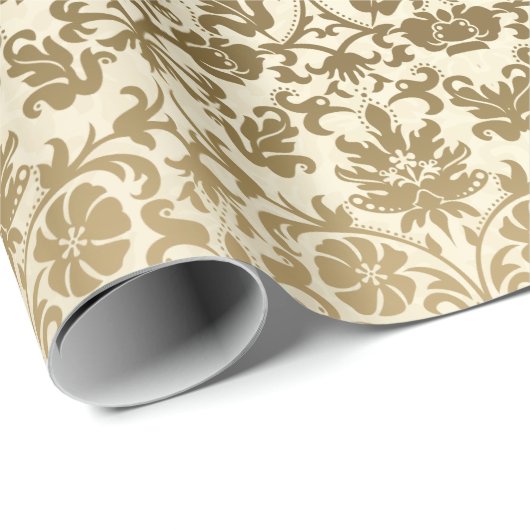 Golden Cream Floral Damask Cadeaupapier (Rol Hoek)