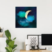 Golden Crescent Moon Starry Sky Happy Dreams Poster (Thuiskantoor)