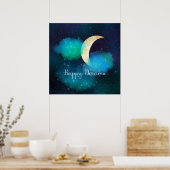 Golden Crescent Moon Starry Sky Happy Dreams Poster (Keuken)