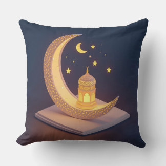 Golden Crescent Moon with Islamic Lantern Art Kussen