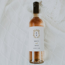 Golden Crest | Elegant Wedding Monogram Wijn Etiket