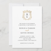 Golden Crest | Elegante zwart-witte bruiloft Kaart (Voorkant)