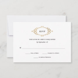 Golden Crest | Elegante zwart-witte bruiloft RSVP Kaartje