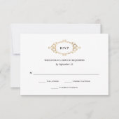 Golden Crest | Elegante zwart-witte bruiloft RSVP Kaartje (Voorkant)