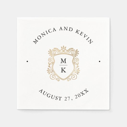 Golden Crest | Elegante zwart-witte bruiloft Servet (Voorkant)