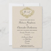 Golden Crest Monogrammed Elegantie: Beige Bruiloft Kaart (Voorkant)