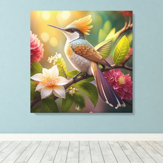 Golden Crested Honeyater Fantasy Bird Canvas Afdruk (Insitu (Houten vloer))