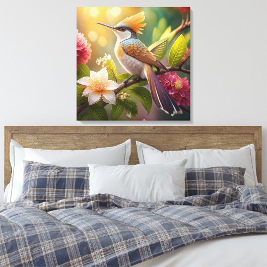 Golden Crested Honeyater Fantasy Bird Canvas Afdruk (Insitu (Slaapkamer))