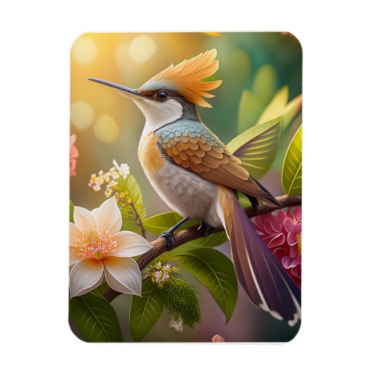 Golden Crested Honeyater Fantasy Bird Magneet (Verticaal)