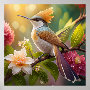 Golden Crested Honeyater Fantasy Bird Poster