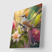 Golden Crested Honeyater Fantasy Bird Vierkante Klok (Hoek)