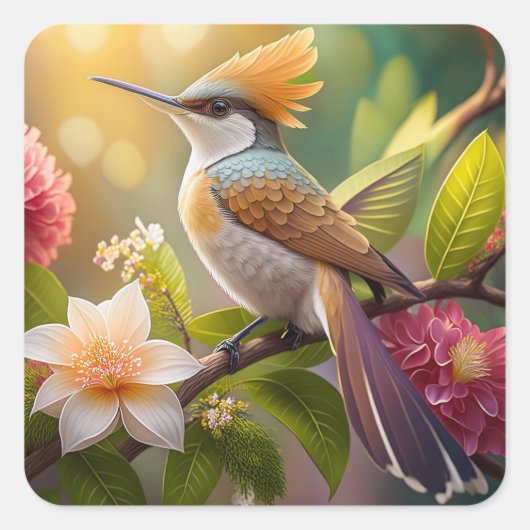 Golden Crested Honeyater Fantasy Bird Vierkante Sticker (Voorkant)