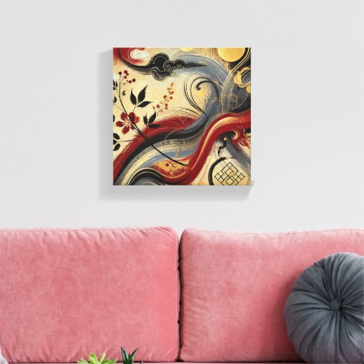 Golden Crimson Harmony Canvas Afdruk (Insitu (Woonkamer))