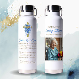 Golden Cross and Flowers Memorial Keepsake Waterfles