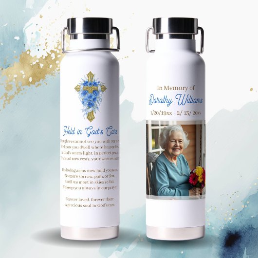 Golden Cross and Flowers Memorial Keepsake Waterfles