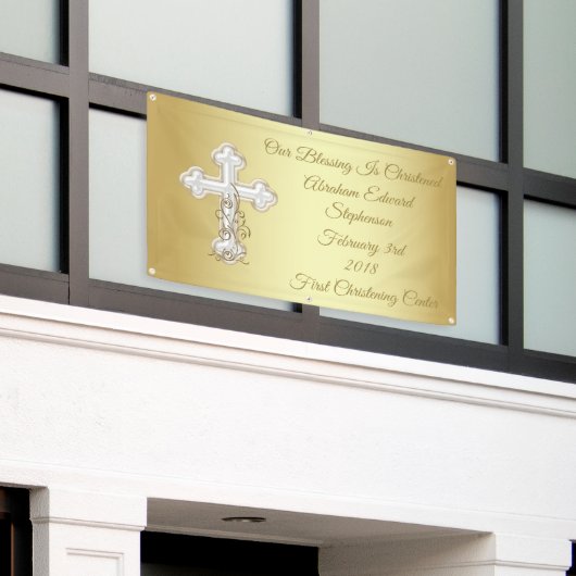 Golden Cross Christening Baptism Banner (Buitenkant Gebouw)