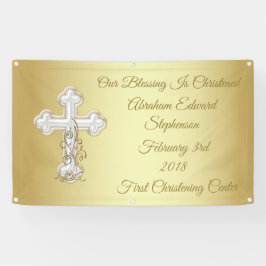 Golden Cross Christening Baptism Banner