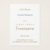 Golden cross First Communion remembrance card Visitekaartje (Achterkant)