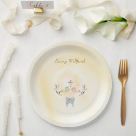 Golden Cross floral baptism paper plates Papieren Bordje