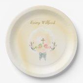  Golden Cross floral baptism paper plates  Papieren Bordje (Voorkant)