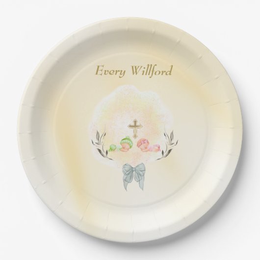  Golden Cross floral baptism paper plates  Papieren Bordje (Voorkant)