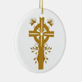 Golden Cross Floral Double Sided Round Ornament (Rechts)