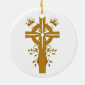 Golden Cross Floral Double Sided Round Ornament (Achterkant)