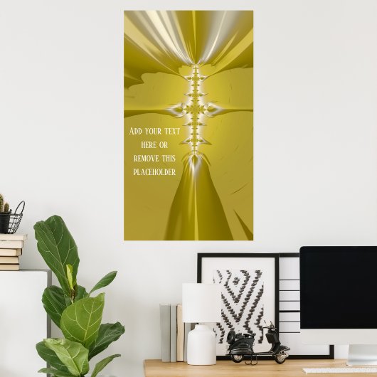Golden Cross Fractal Abstract met Custom Quote Po Poster (Thuiskantoor)