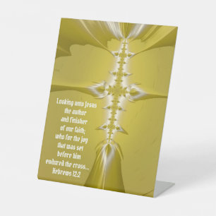Golden Cross Fractal Art met Bijbelverse Pedestal Reclamebord Met Voetstuk