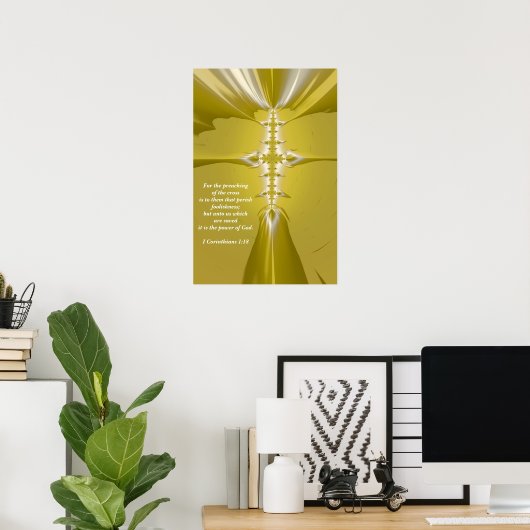 Golden Cross Fractal Art met Bijbelverse Poster (Thuiskantoor)