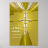 Golden Cross Fractal Art met Bijbelverse Poster (Voorkant)